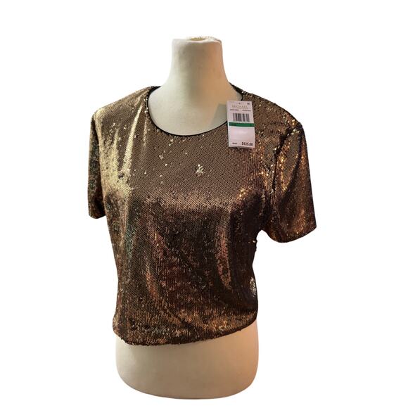 Michael Kors Women's Sequined Crewneck T-Shirt, Black/Gold, M - Picture 3 of 6
